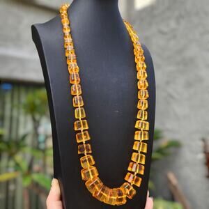 Vtg Baltic Amber Necklace Cubed Graduated Hand Knotted Art Deco Russian Natural